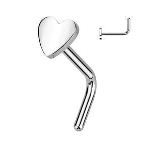 TITANIUM MINI FLAT HEART L BEND NOSE STUD