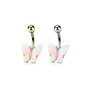 RAINBOW SHELL BUTTERFLY BELLY BAR - 10MM