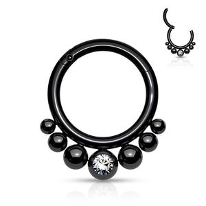 316L Surgical Steel Segment Hoop Rings with Graduated Balls and Bezel Set Crystal Center