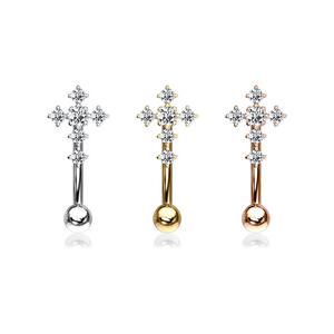 Crystal cross Top 316L Surgical Steel Eyebrow Rings/ Curved Barbell