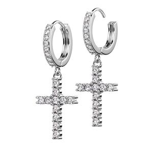 CRYSTAL CROSS CHARM  HOOP EARRINGS