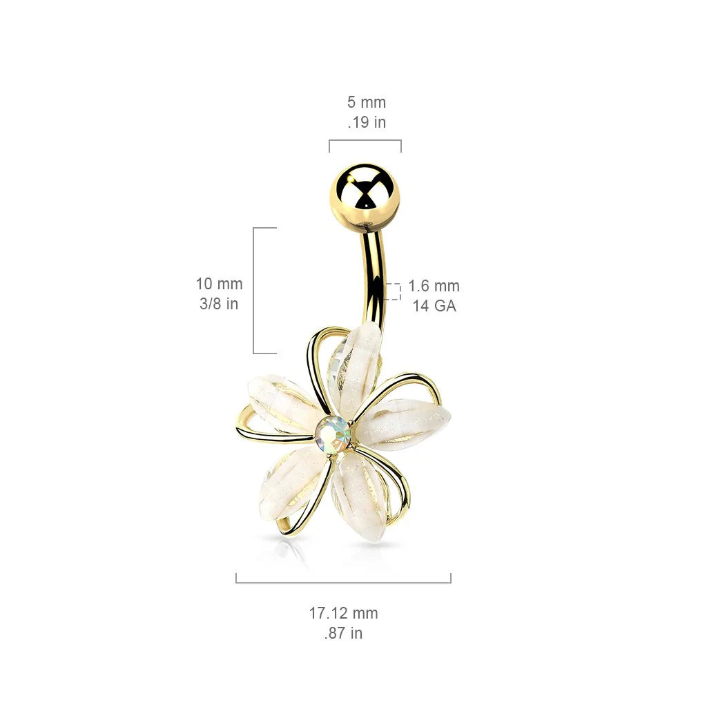 AURORA CRYSTAL CENTRE FLOWER BELLY BAR - 10MM