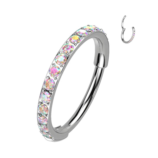 TITANIUM 8MM AURORA  CRYSTAL LINED RING- 20 GAUGE HOOP FOR NOSE & EAR