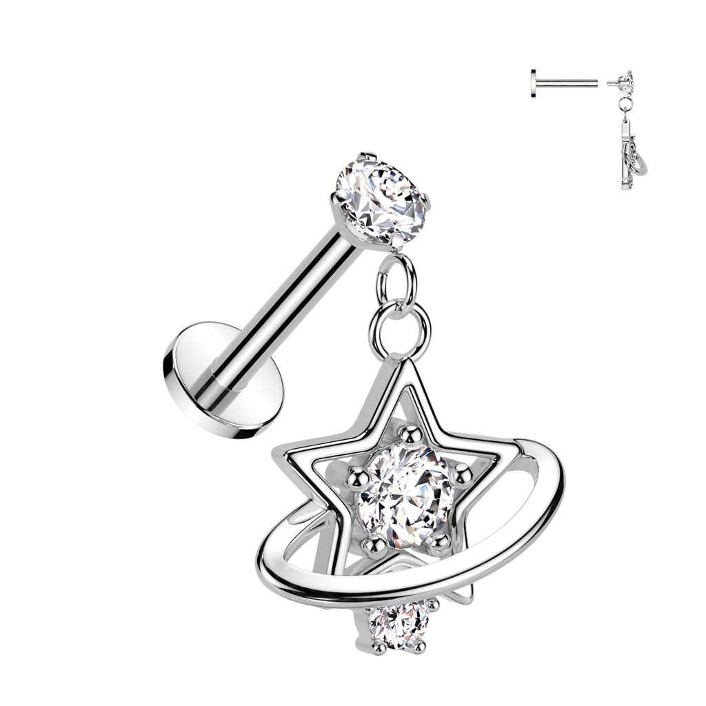 CRYSTAL STAR & PLANET CHARM FLAT BACK LABRET - 8MM