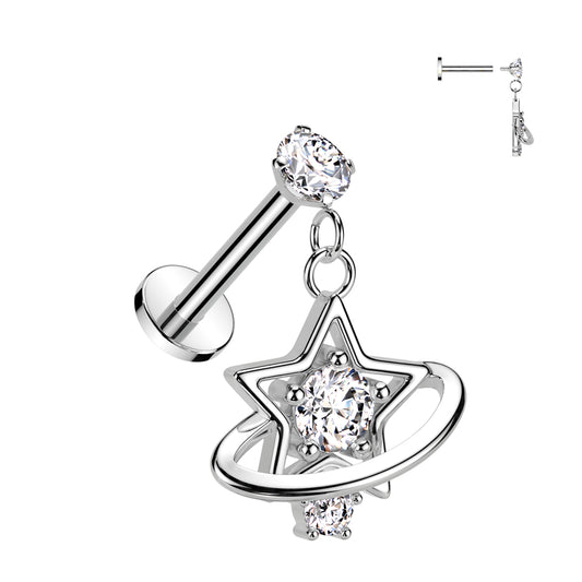 CRYSTAL STAR & PLANET CHARM FLAT BACK LABRET - 8MM