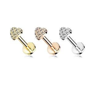 DIAMOND CUT LOVE HEART FLAT BACK LABRET STUD