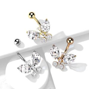 LARGE JEWELLED CRYSTAL BUTTERFLY BELLY BAR - 10MM