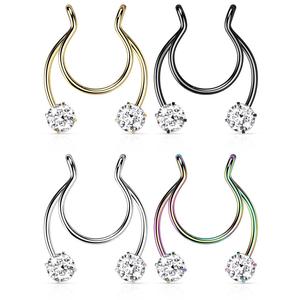 FAUX CLIP ON SEPTUM PIERCING - DOUBLE CRYSTAL HORSESHOE