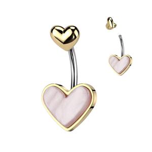 MOTHER OF PEARL DOUBLE LOVE HEART BELLY BAR - 10MM