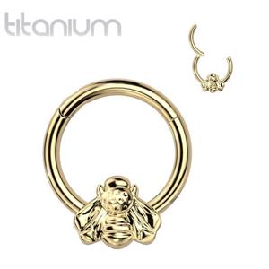 Implant Grade Titanium Hinged Segment Hoop Ring With Front Facing Bee | Gold | Silver | Bumble Bee Piercing