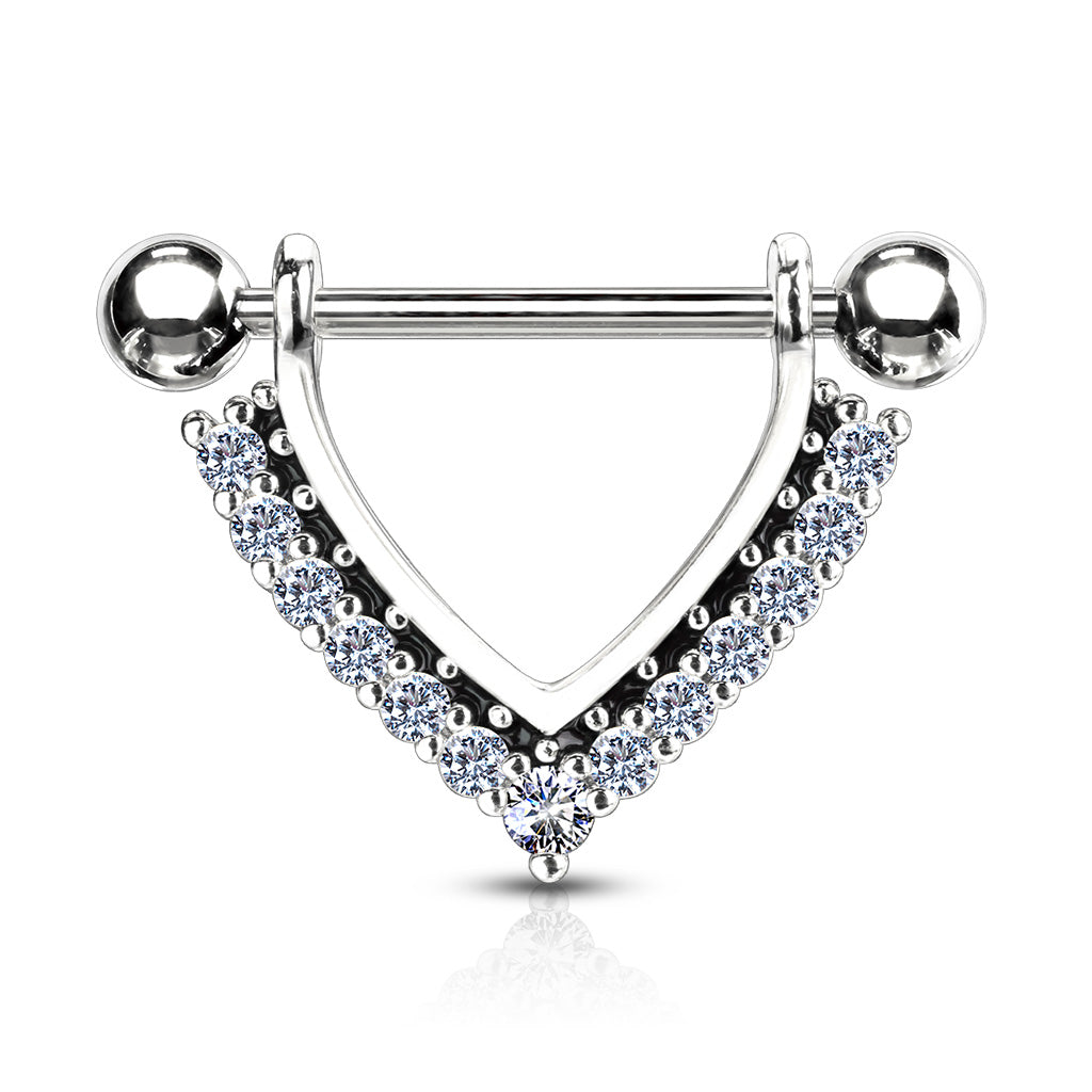 CHEVRON CRYSTAL LINED CHEST PIERCING BARBELL SET