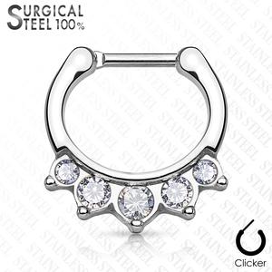 FIVE LINED CRYSTAL CLICKER HOOP FOR SEPTUM / DAITH