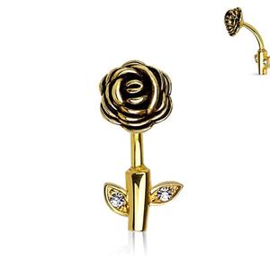 BEAUTY ROSE STEM FLOWER BELLY BAR - 10MM