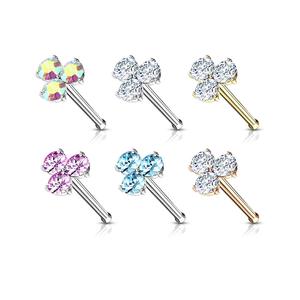 TRIPLE CRYSTAL STRAIGHT BAR NOSE STUD - 6MM