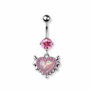 PINK OPAL MERMAID HEART BELLY BARBELL - 10MM