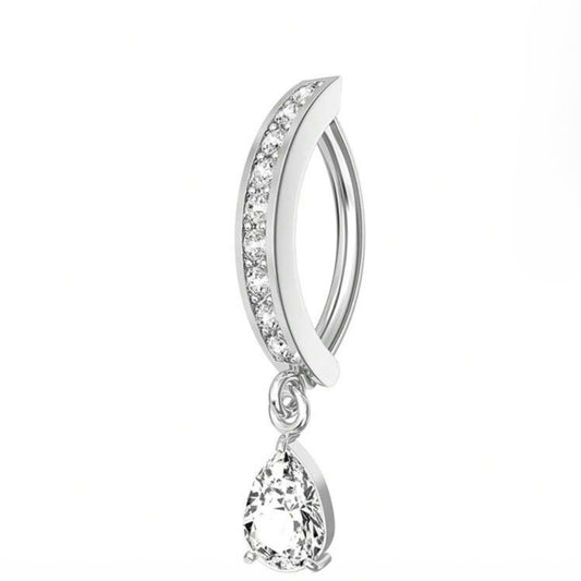 SILVER CRYSTAL BELLY CLICKER HOOP WITH CHARM -10MM - 14 GAUGE