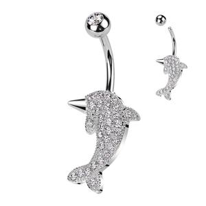 CRYSTAL PAVED DOLPHIN BELLY BAR - 10MM