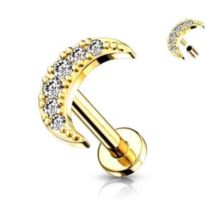 16 Gauge Internally Threaded Flat Back Crystal Moon Stud Suitable for cartilage, tragus, labret, monroe & more Female Male Birthday Engagement Metal Coating