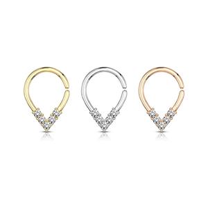 5 CZ Lined V Shaped Bendable Cut Ring for Cartilage, Tragus, Septum and more