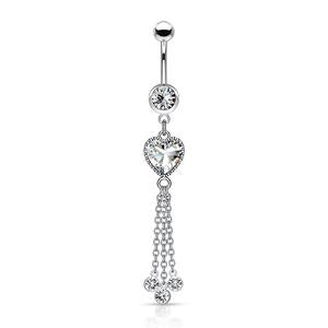 CRYSTAL LOVE HEART CHARM BELLY BAR ring