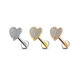 Crystal Love Heart Internally Threaded stud