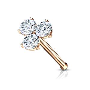 TRIPLE CRYSTAL STRAIGHT BAR NOSE STUD - 6MM