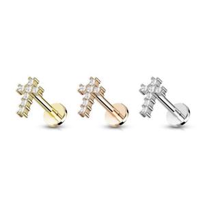 16 Gauge Crystal Cross Cartilage / Tragus Barbell Stud ear helix tragus gold silver rose gold - internally threaded