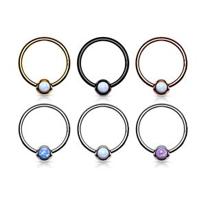 316L Surgical Steel Hinge Hoop Segment Rings with Opal Set Ball for Ear Cartilage, Nose Septum, Conch & More