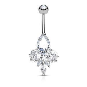 CRYSTAL TEARDROP  CLUSTER BELLY RING BARBELL - 10MM