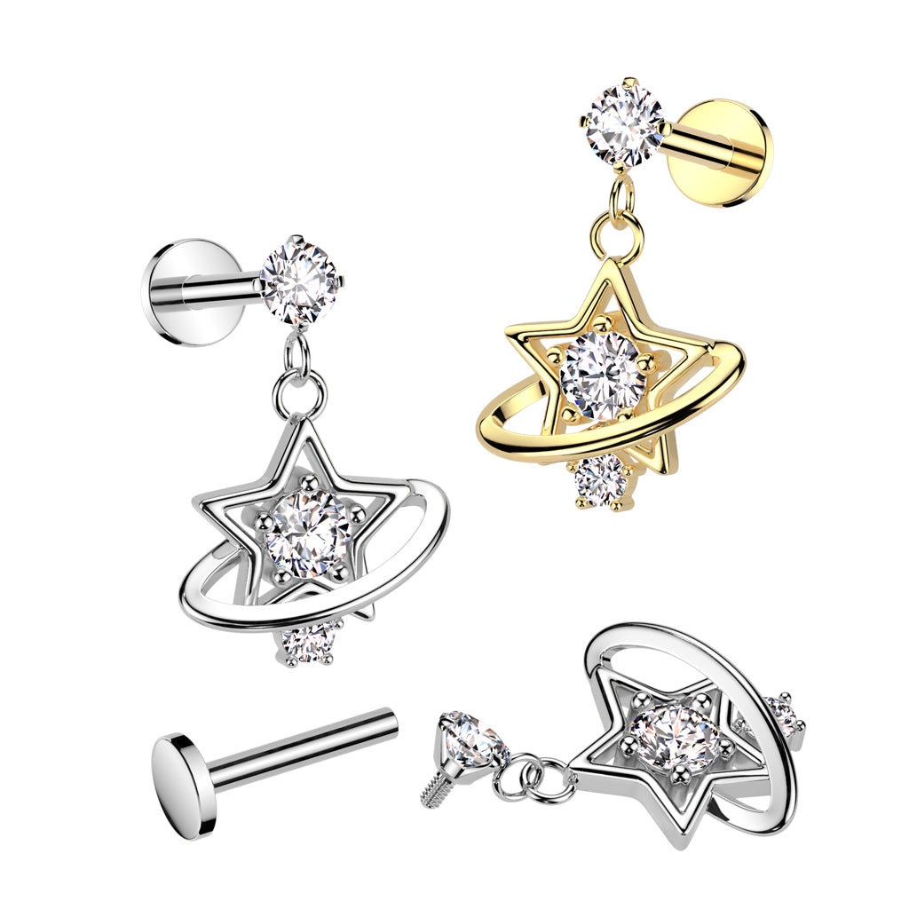 CRYSTAL STAR & PLANET CHARM FLAT BACK LABRET - 8MM