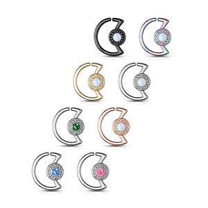 Opal Glitter Center Crescent Moon Shape 316L Surgical Steel Ear Cartilage, Daith Hoop Rings