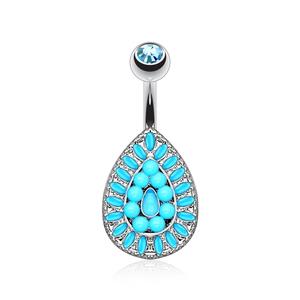 TURQUOISE TIDES MICRO BEADED BELLY BAR - 10MM