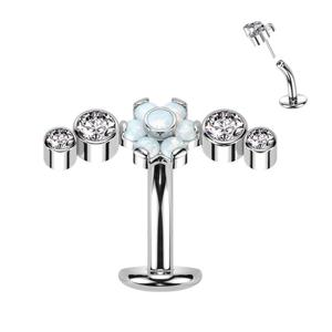 TITANIUM OPAL FLOWER FLOATING REVERSE BELLY BAR navel