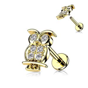 16 GAUGE INTERNALLY THREADED CRYSTAL OWL STUD