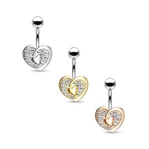 ROMANTIC CRYSTAL LOVE HEART BELLY RING - 10MM