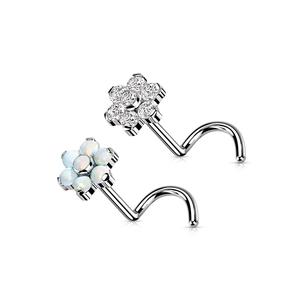 TITANIUM OPAL & CRYSTAL FLOWER SCREW NOSE STUD