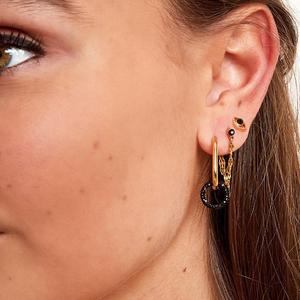 BLACK DAINTY JEWELLED CRYSTAL CHAIN CONNECTOR STUD EARRINGS