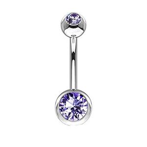 PURPLE DOUBLE CRYSTAL BELLY BAR - 10MM