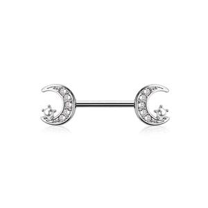 CRYSTAL MOON & MINI STAR NIPPLE BARBELL