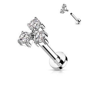 DAINTY TRIPLE CRYSTAL FLAT BACK LABRET STUD