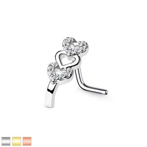 TRIPLE LOVE HEART NOSE STUD