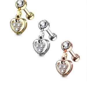 CRYSTAL HEART CHARM BARBELL - 6MM