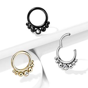 316L Surgical Steel Segment Hoop Rings with Graduated Balls and Bezel Set Crystal Center