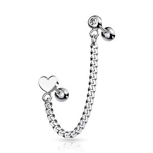 LOVE HEART & CRYSTAL CHAIN CONNECTOR EARRING