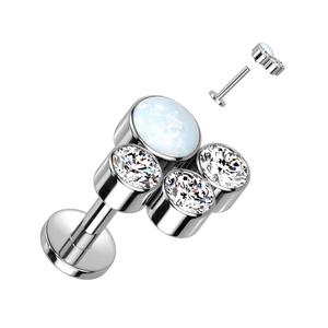 TITANIUM OPAL & CRYSTAL PAW PRINT FLAT BACK LABRET STUD