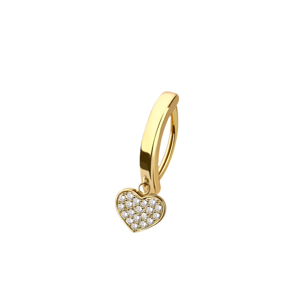 CRYSTAL FILLED LOVE HEART CHARM BELLY CLICKER HOOP - 10MM