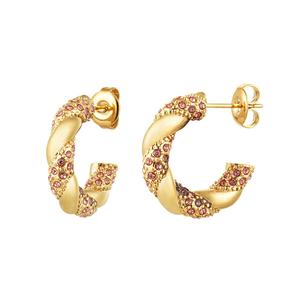 GOLD & PINK CRYSTAL TWISTED HOOP EARRINGS