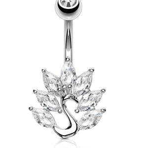 CRYSTAL PEACOCK BELLY BUTTON RING - 10MM