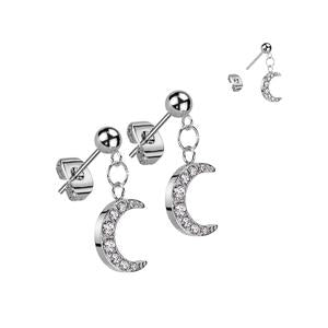 SPARKLE  CRYSTAL MOON CHARM STUD EARRINGS