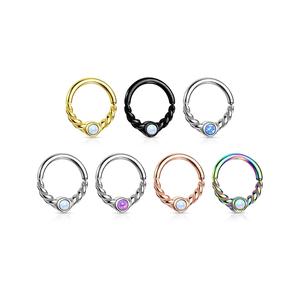 DAINTY BRAIDED OPAL CENTRE BENDABLE HOOP - 8MM